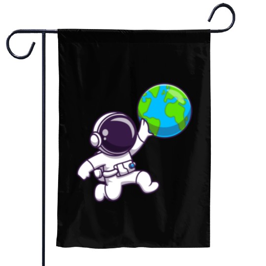 Astronaut Embracing Earth Illustration Garden Flags