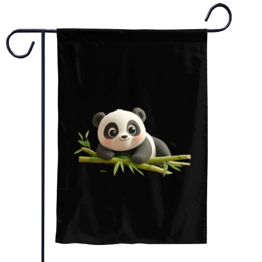Charming Panda Cub with Bamboo Garden Flags