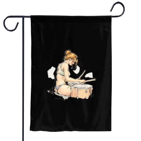 Illustrative Drummer Girl in Casual Attire Garden Flags