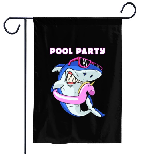 Pool Party Squad Unicorn Shark Birthday Garden Flags
