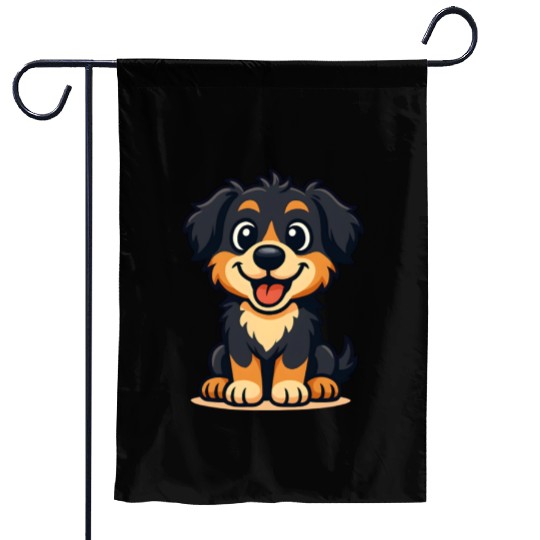 Playful Border Collie Cartoon Design Garden Flags