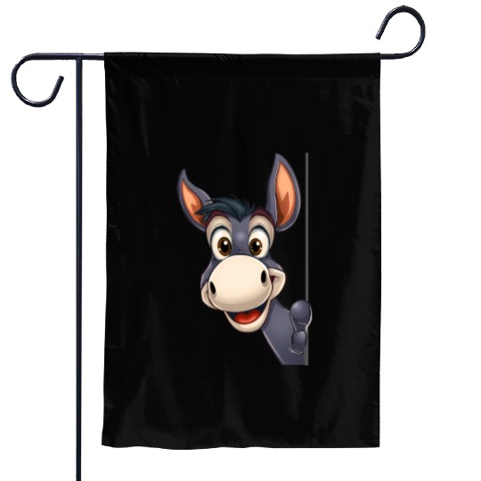 Cute donkey peeking cartoon illustration Garden Flags