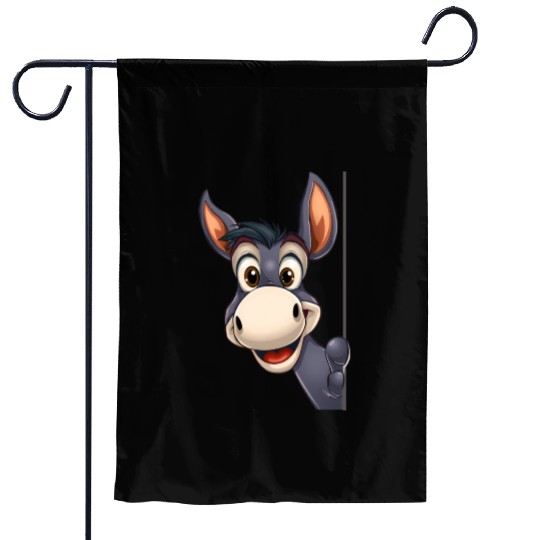 Cute donkey peeking cartoon illustration Garden Flags