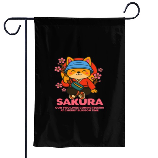 Kawaii Samurai Fox Cherry Blossom Design Garden Flags