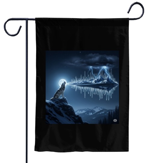 Mystic Mountain Wolf Sound Wave Garden Flags