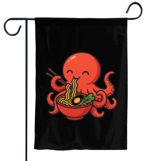 Playful Octopus with Ramen Bowl Garden Flags