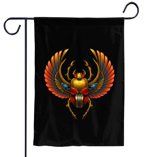 Cyberpunk Pharaonic Scarab with Mechanical Wings Garden Flags