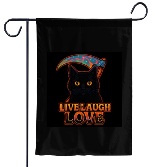 Black Cat Psychedelic Live Laugh Love Garden Flags