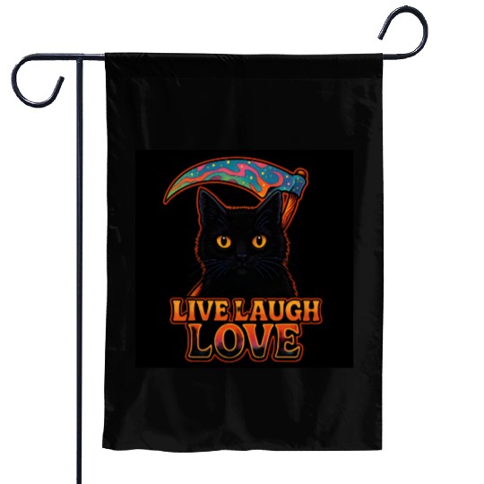 Black Cat Psychedelic Live Laugh Love Garden Flags