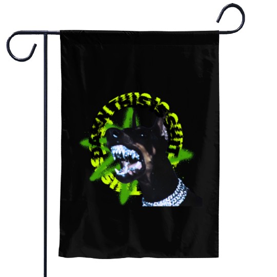 Aggressive Doberman with Spiked Text Garden Flags
