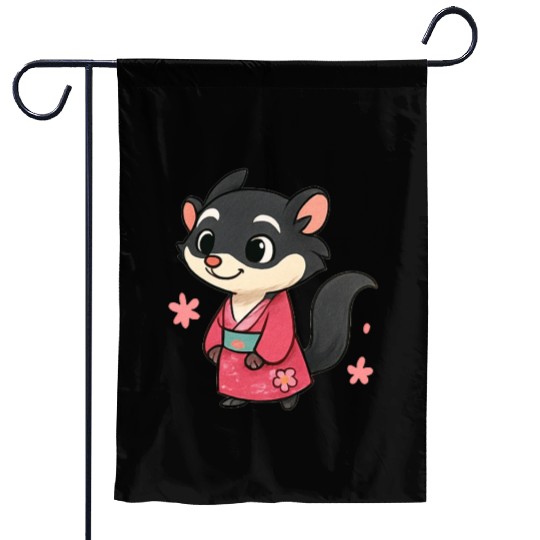 Kawaii Sly Fox in Traditional Kimono Garden Flags