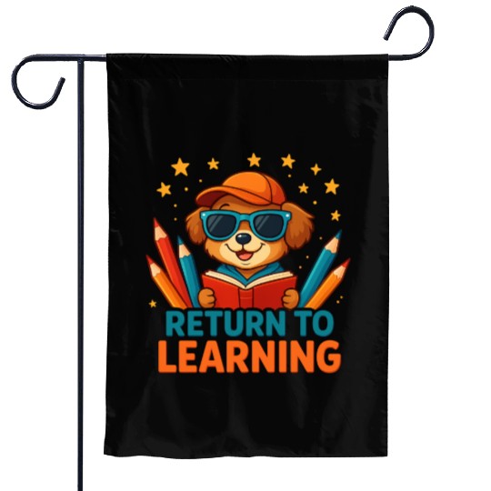 Whimsical Puppy with Pencils and Books Garden Flags