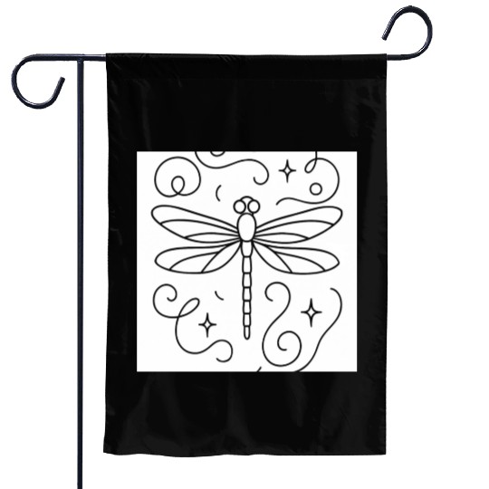 “Minimal line art dragonfly, soft curves, modern  Garden Flags