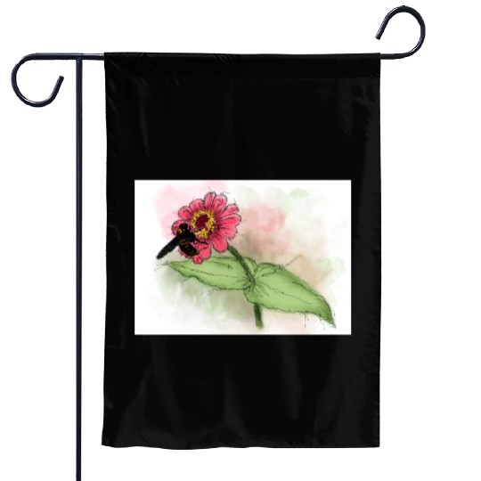 Wildflower and Bumblebee Illustration Garden Flags