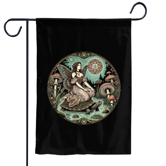 Enchanted Forest Fairy on Turtle Garden Flags