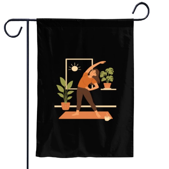 Sunlit Yoga Stretch Illustration Garden Flags