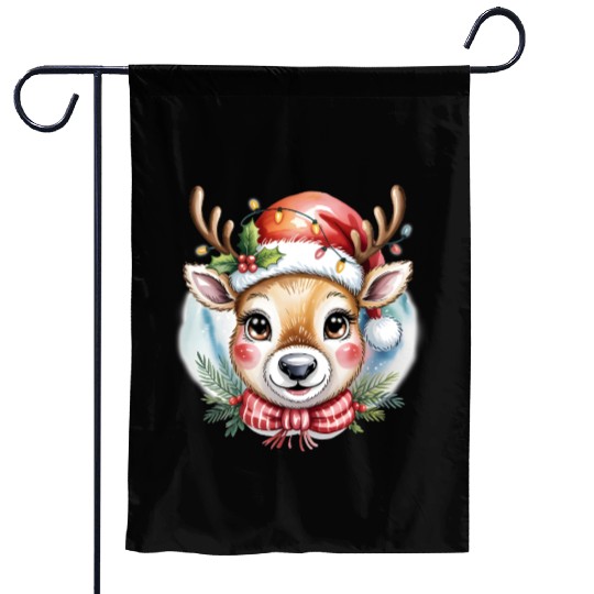 Cute Rudolph Reindeer Watercolor Christmas Art Garden Flags