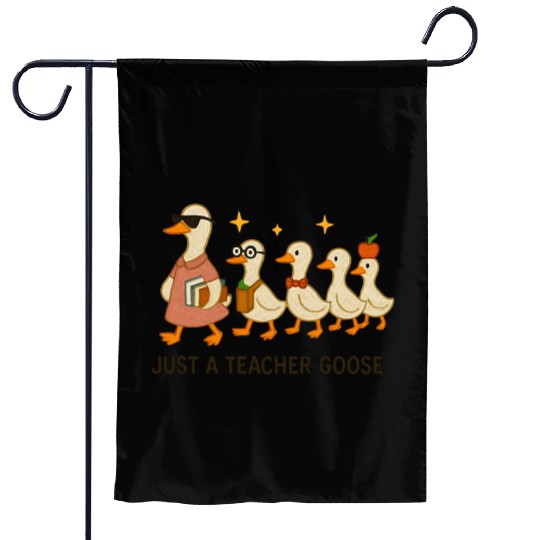 Whimsical Teacher Goose with Ducklings Garden Flags
