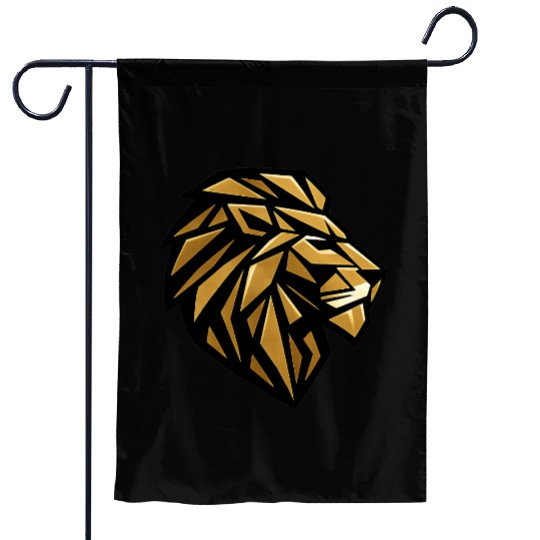 Geometric Gold Lion Head Side Profile Modern   Garden Flags