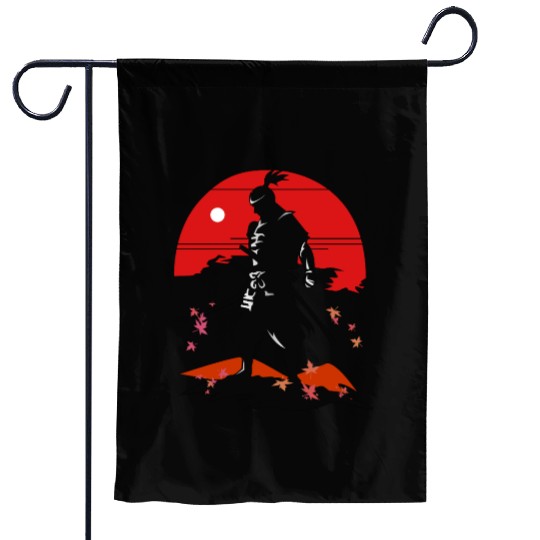 Revered Samurai in Sunset Landscape Garden Flags