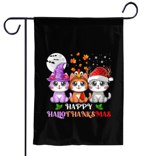 Happy HalloThanksMas Cute Cats Lover Garden Flags