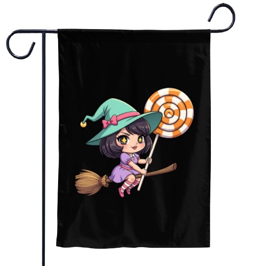 Whimsical Witch on Broomstick Garden Flags