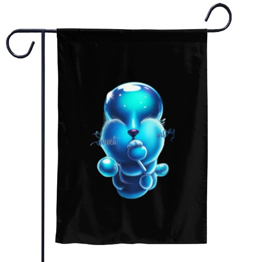 Whimsical Blue Bear with Lollipop Garden Flags