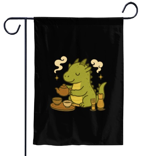 Whimsical Dragon Tea Time Design Garden Flags