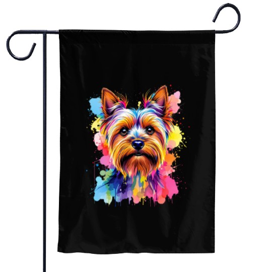 Vibrant Yorkie Portrait Art Garden Flags