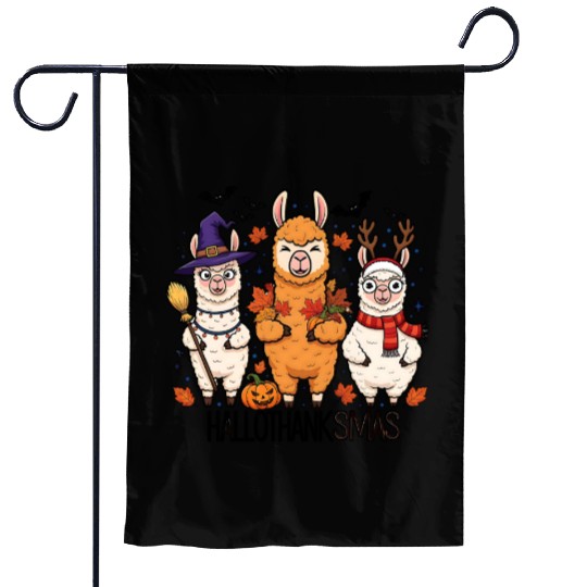Hallothanksmas Llama Trio Halloween Xmas Garden Flags Gift