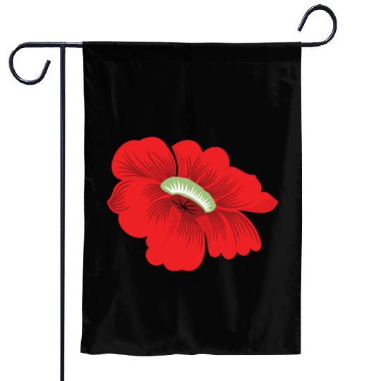 Vivid Red Hibiscus Floral Design Garden Flags