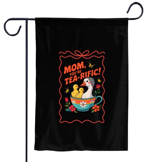 Motherly Swan and Ducklings Tea Humor Garden Flags
