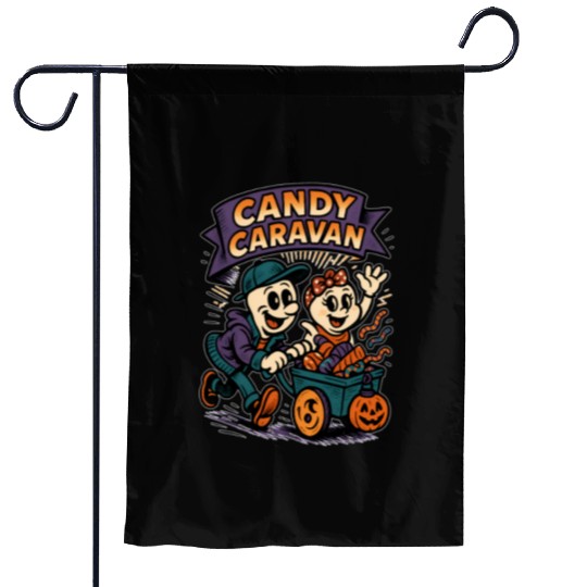 Candy Caravan Halloween Design Garden Flags