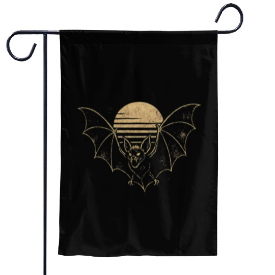 Retro Sunset Bat Silhouette with Full Moon Garden Flags