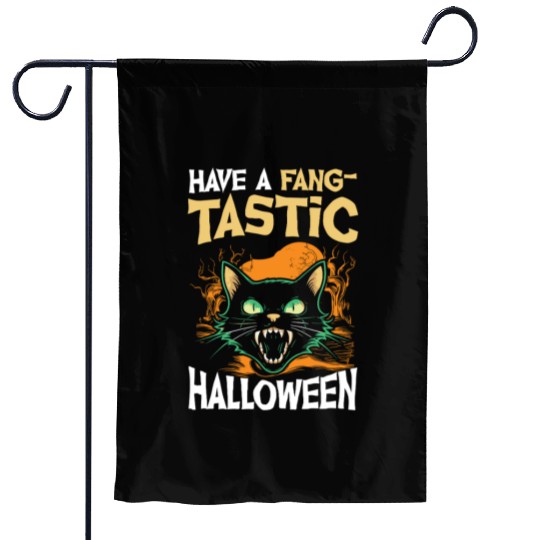 Have A Fangtastic Halloween Black Cat Spooky Night Garden Flags