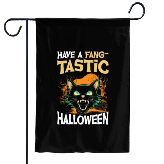 Have A Fangtastic Halloween Black Cat Spooky Night Garden Flags