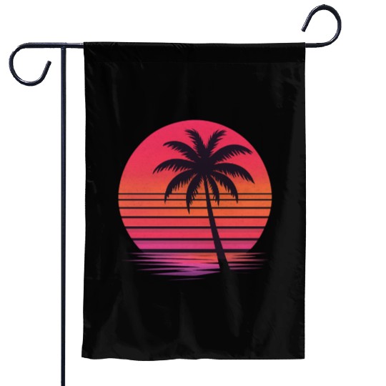 Tropical Sunset Silhouette Design Garden Flags