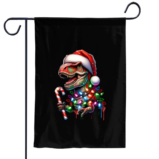 Festive Dinosaur Christmas Trolls Garden Flags