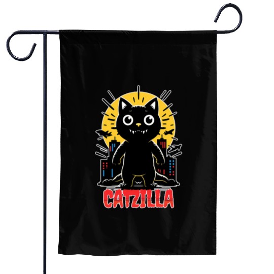 Nighttime City Monster Catzilla Design Garden Flags