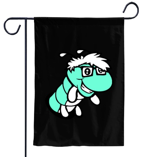 Nerd caterpillar peeks through hole Geek worm cool Garden Flags