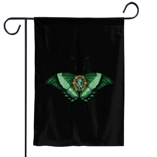 May Emerald Peacock Butterfly Gemstone Design Garden Flags