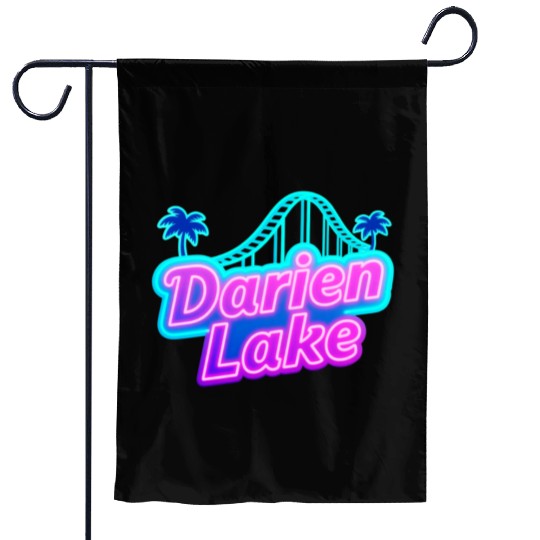 Neon Daren Lake Sign with Roller Coaster and Palms Garden Flags