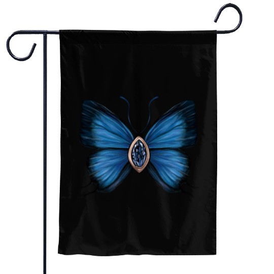 September Sapphire Blue Butterfly Gemstone Design Garden Flags