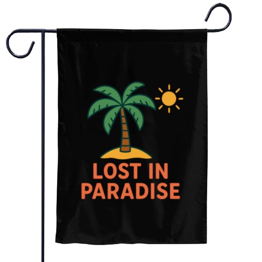 Tropical Sunset Palm Illustration Garden Flags