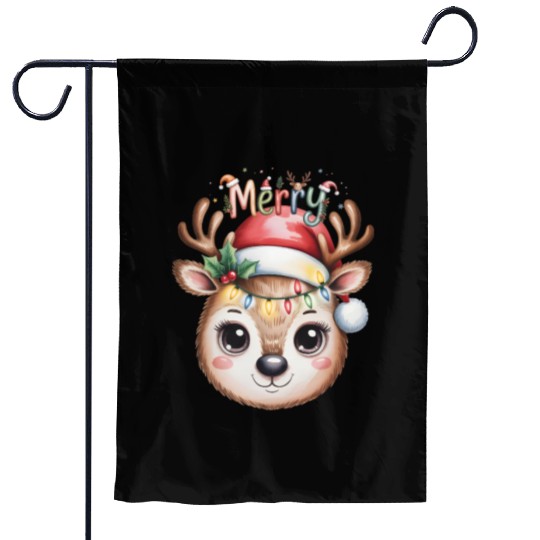 Rudolph Reindeer Watercolor Cozy Holiday Art Garden Flags