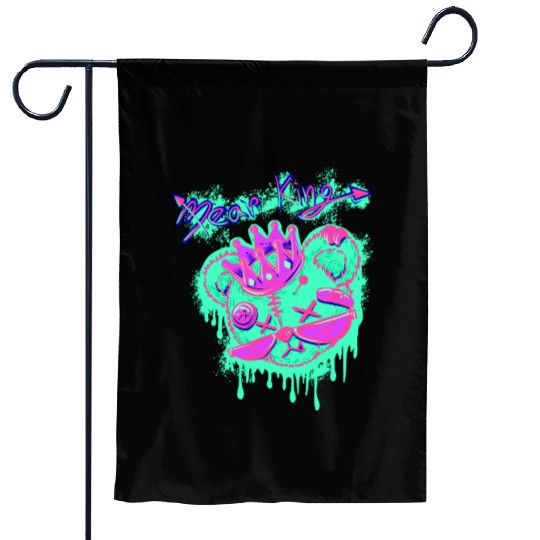 Neon Teddy Bear with Crown and Sunglasses Garden Flags