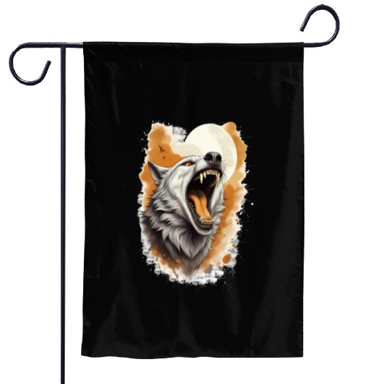 Howling Wolf Under Full Moon Garden Flags