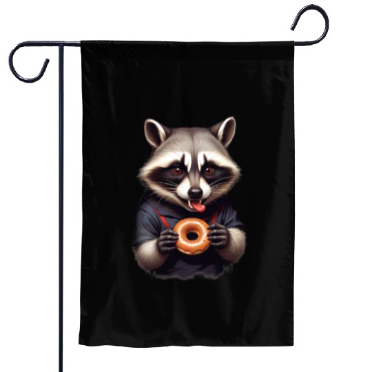 Vampire Racoon with Donut Illustration Garden Flags