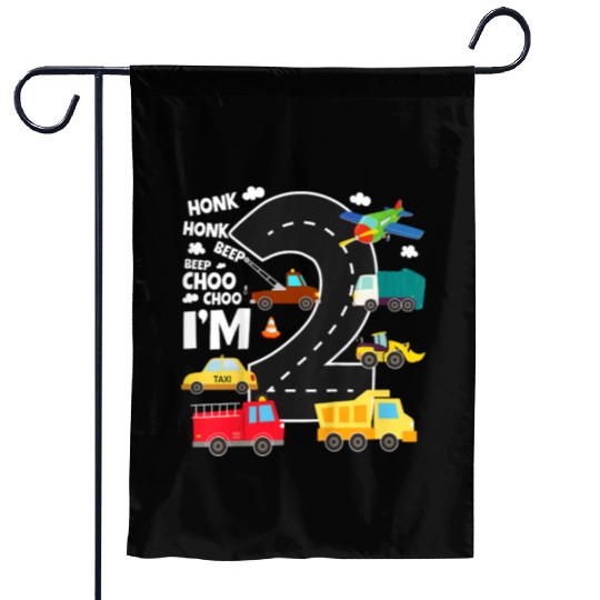 Kids Birthday 2 Traffic Vehicles Number Two Design Garden Flags