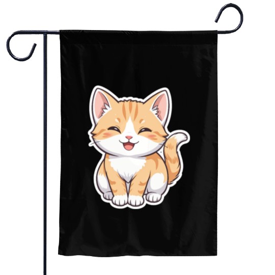 Playful Orange Tabby Cat Illustration Garden Flags